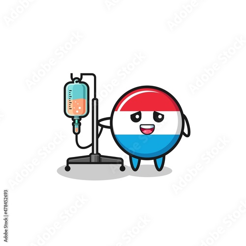 cute luxembourg character standing with infusion pole