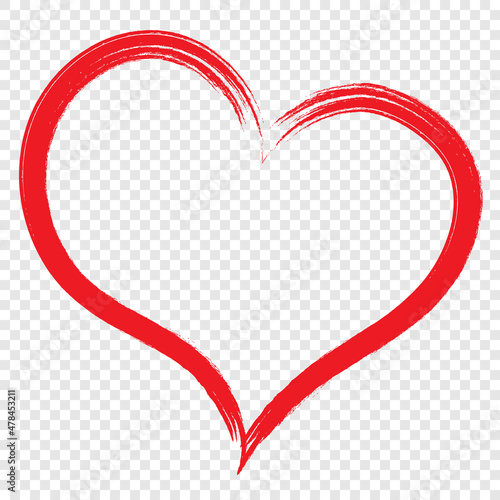 Heart - red outline drawing doodle, symbol icon on transparent background. Emblem for Valentine's Day or Mother's Day to create a postcard.