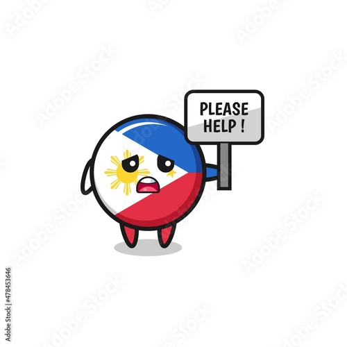 cute philippines flag hold the please help banner