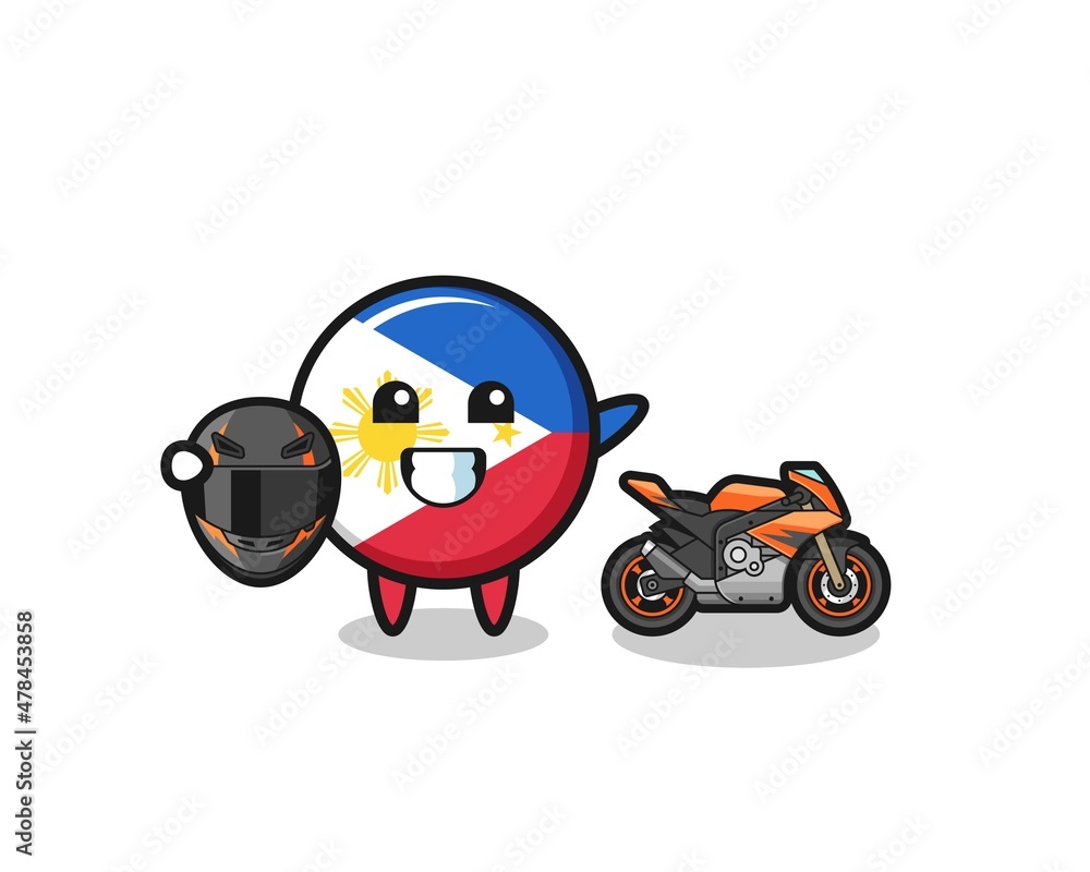 cute philippines flag cartoon as a motorcycle racer