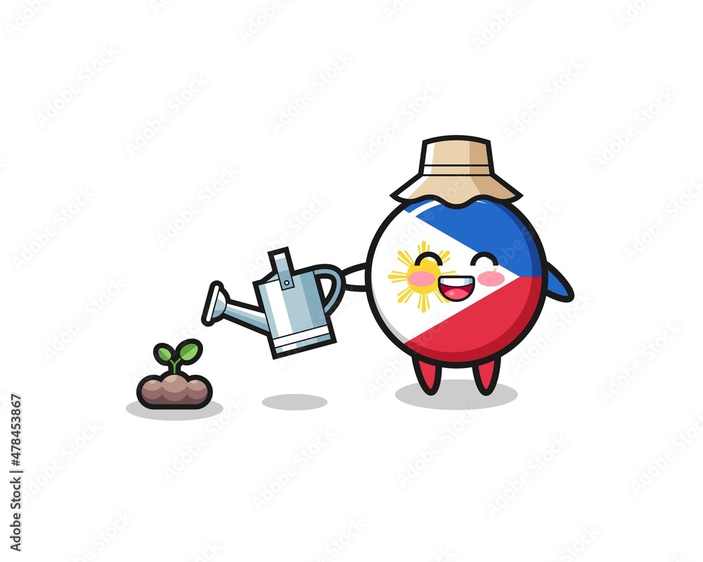 cute philippines flag is watering plant seeds
