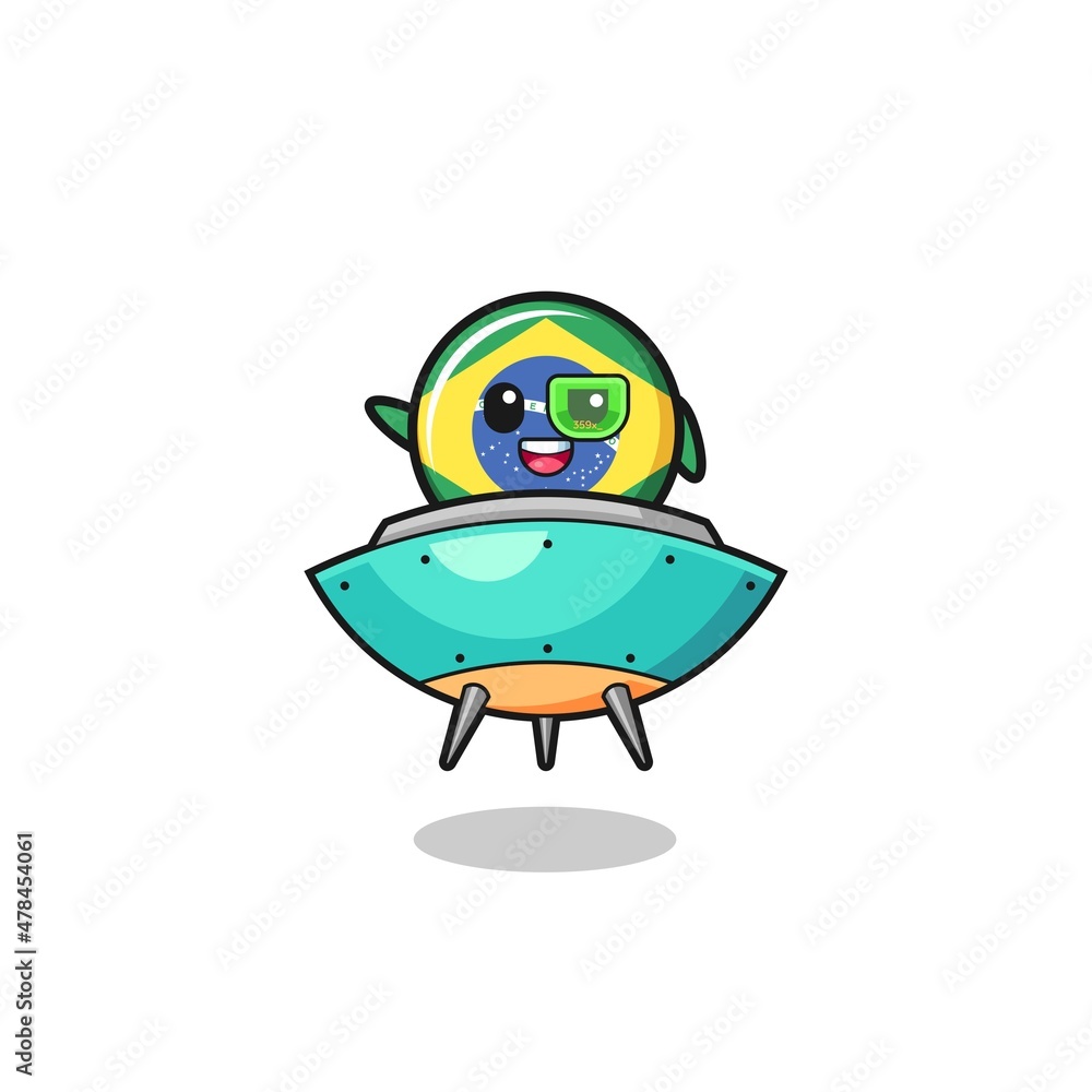 Naklejka premium brazil flag cartoon riding a future spaceship
