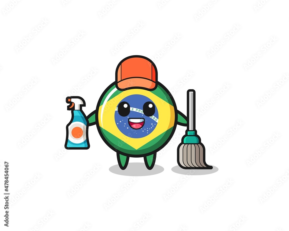 cute brazil flag character as cleaning services mascot cute brazil flag character as cleaning services mascot