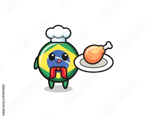 brazil flag fried chicken chef cartoon character