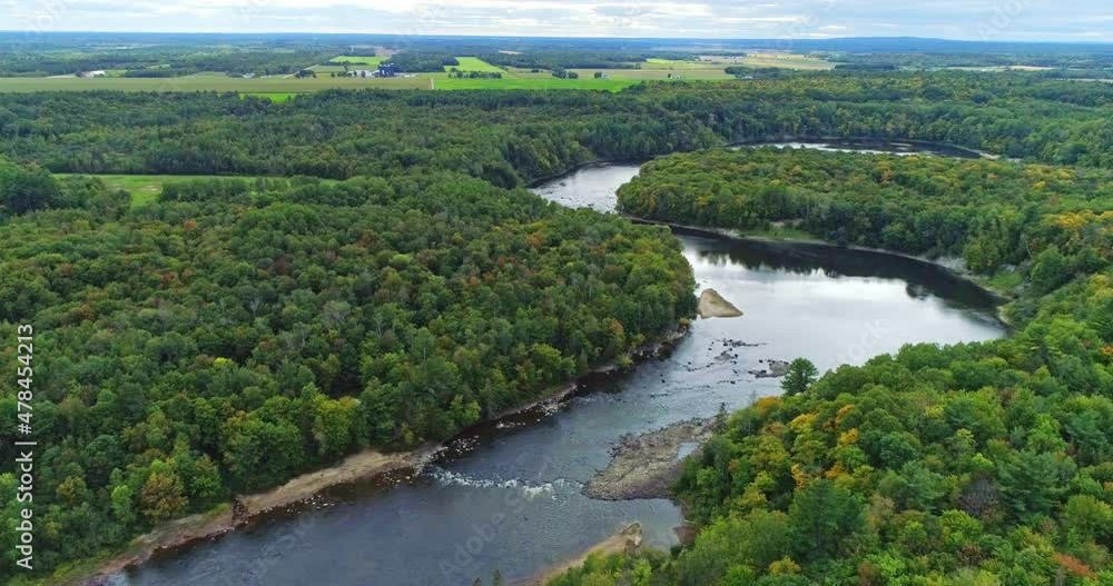 Panoramic view of the Batiscan river and some rapids in the park, showing the forest surrounding the river Panoramic view of the Batiscan river and some rapids in the park, showing the forest surrounding the river