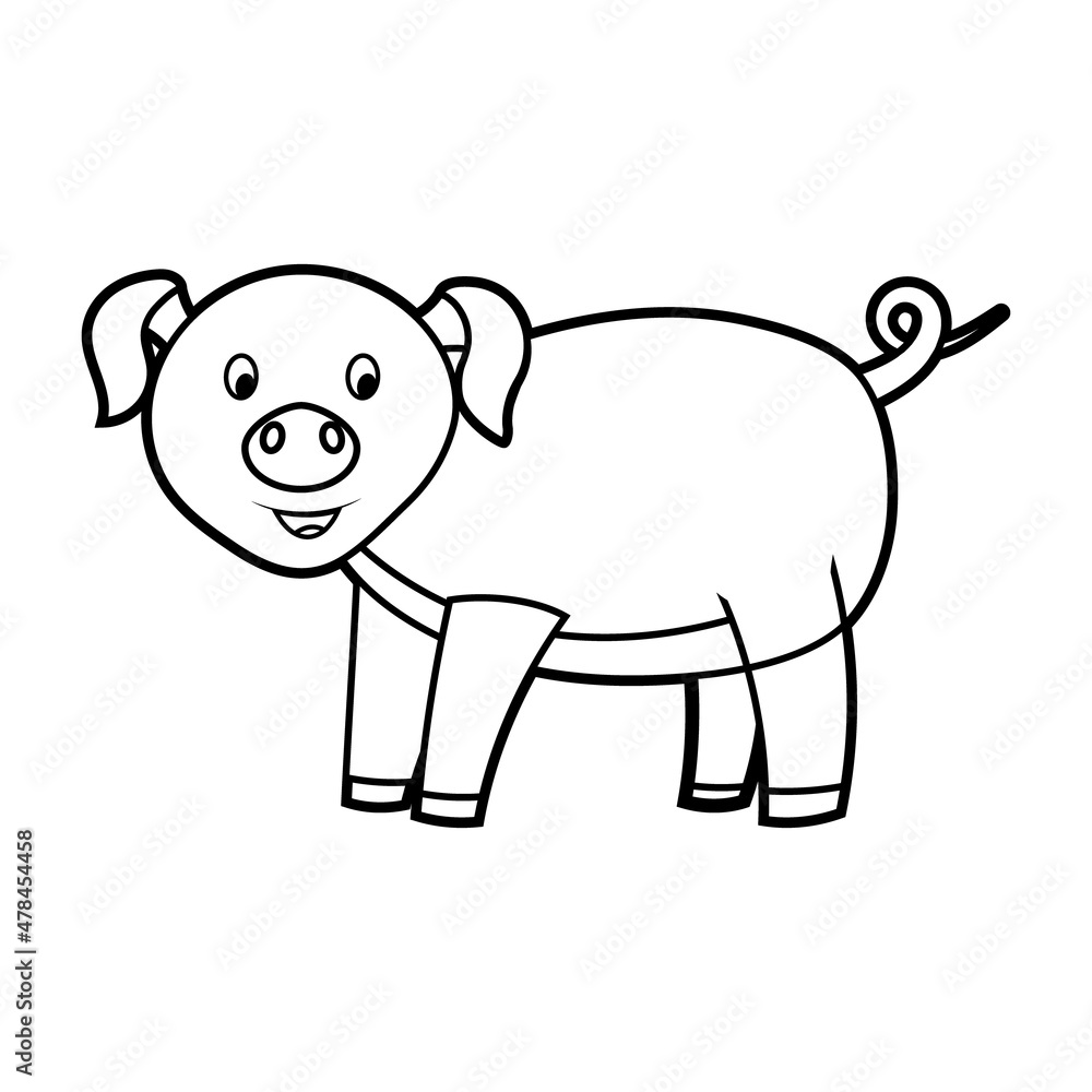 Obraz premium Coloring book for kids, pig. Vector isolated on a white background.