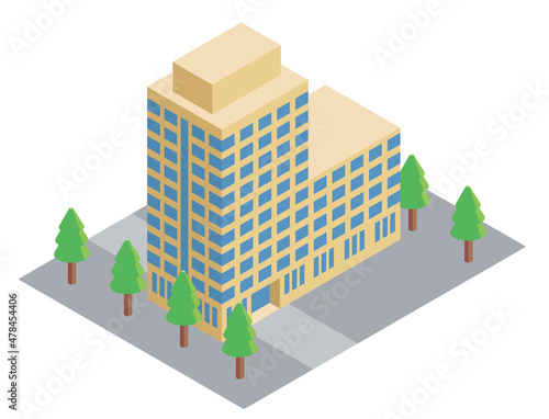 アイソメトリックスの建築物　商業ビル　ビルディングの立体イラスト　3D　Isometrics building　