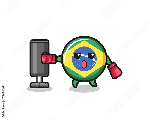 brazil flag boxer cartoon doing training with punching bag
