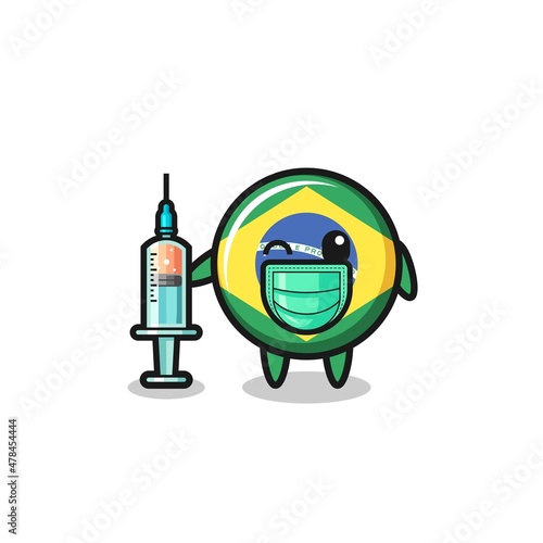 brazil flag mascot as vaccinator