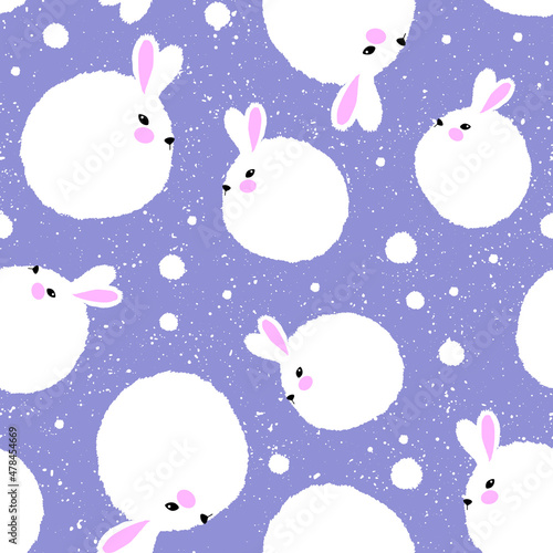 Cute hand drawn bunny polka dots seamless pattern. Design for textile, wrapping paper, greeting cards.