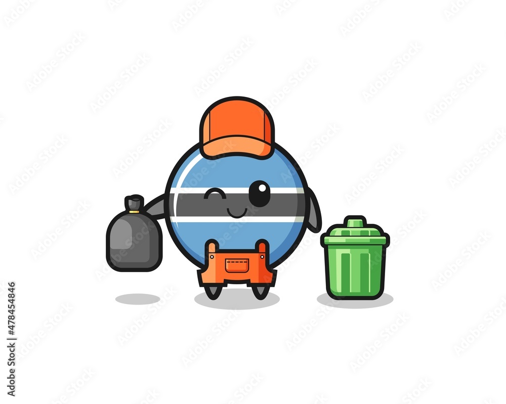 the mascot of cute botswana flag as garbage collector