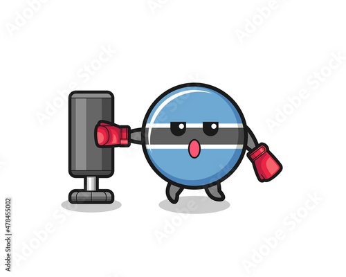 botswana flag boxer cartoon doing training with punching bag