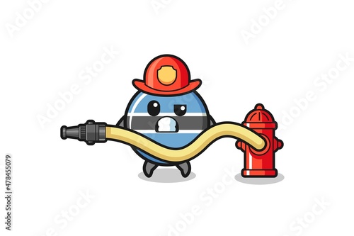 botswana flag cartoon as firefighter mascot with water hose