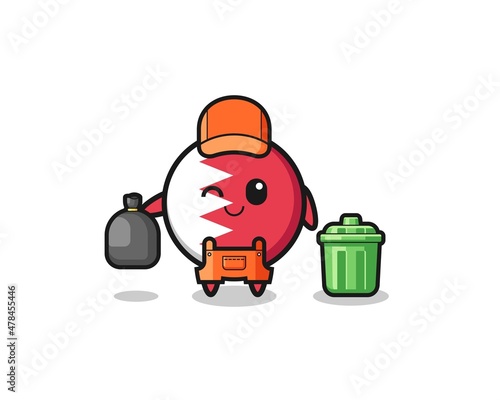 the mascot of cute bahrain flag as garbage collector