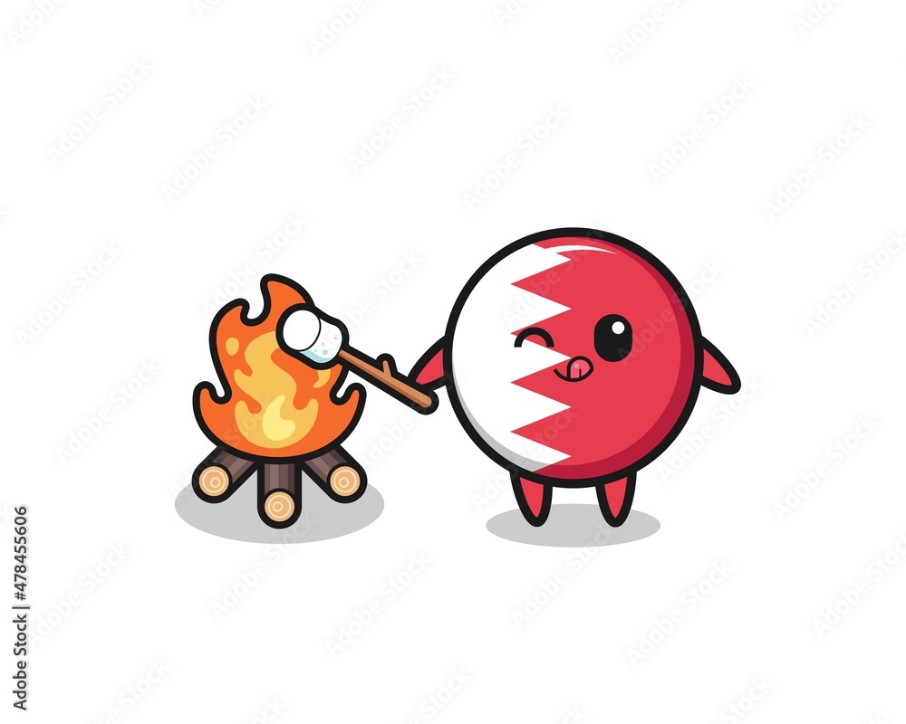 Fototapeta premium bahrain flag character is burning marshmallow