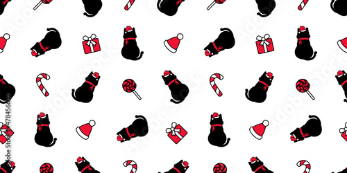 cat seamless pattern christmas santa claus kitten calico sitting vector neko dog pet cartoon character repeat wallpaper tile background scarf isolated illustration doodle design