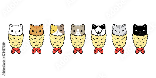 cat vector kitten calico icon tempura logo japan food breed symbol cartoon character doodle illustration design