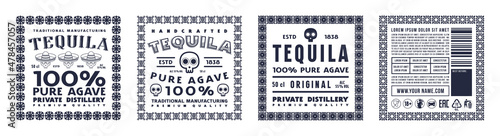 Set of template decorative label for tequila
