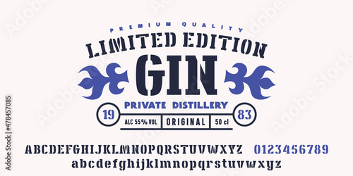 Stencil-plate serif font in classic style