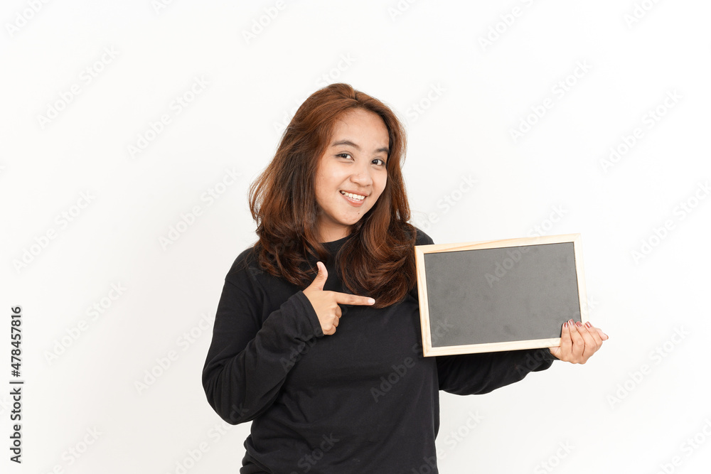 Showing, Presenting and holding Blank Blackboard Of Beautiful Asian Woman Wearing Black Shirt Showing, Presenting and holding Blank Blackboard Of Beautiful Asian Woman Wearing Black Shirt