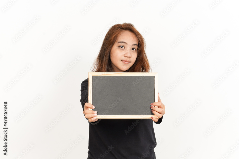 Showing, Presenting and holding Blank Blackboard Of Beautiful Asian Woman Wearing Black Shirt Showing, Presenting and holding Blank Blackboard Of Beautiful Asian Woman Wearing Black Shirt