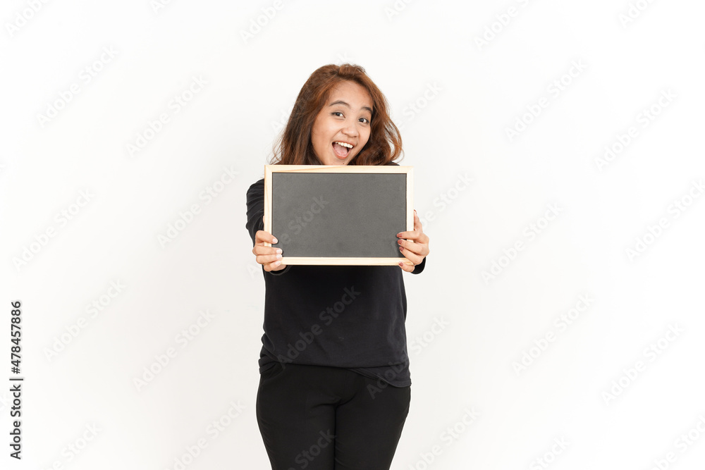 Showing, Presenting and holding Blank Blackboard Of Beautiful Asian Woman Wearing Black Shirt Showing, Presenting and holding Blank Blackboard Of Beautiful Asian Woman Wearing Black Shirt