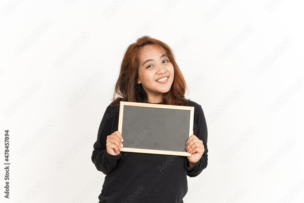 Showing, Presenting and holding Blank Blackboard Of Beautiful Asian Woman Wearing Black Shirt Showing, Presenting and holding Blank Blackboard Of Beautiful Asian Woman Wearing Black Shirt