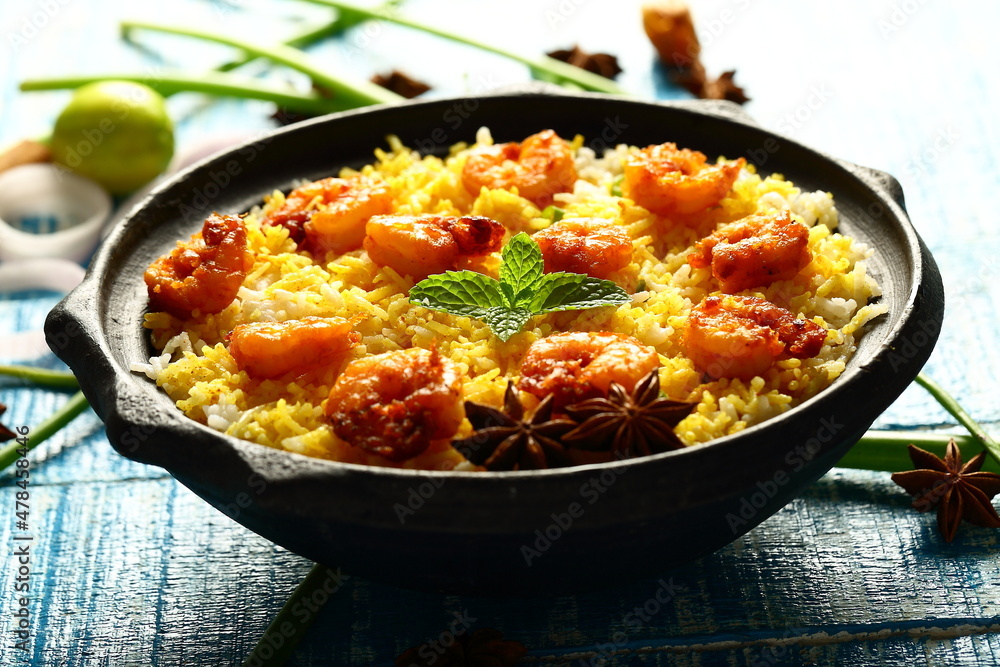 Seafood pilaf- homemade spicy cooked shrimp, prawns rice pulav , biriyani. Seafood pilaf- homemade spicy cooked shrimp, prawns rice pulav , biriyani.