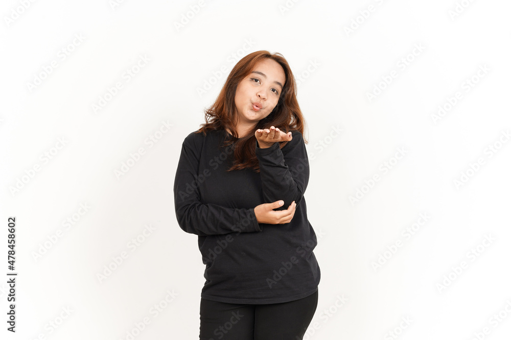 Blowing Kiss Of Beautiful Asian Woman Wearing Black Shirt Isolated On White Background Blowing Kiss Of Beautiful Asian Woman Wearing Black Shirt Isolated On White Background