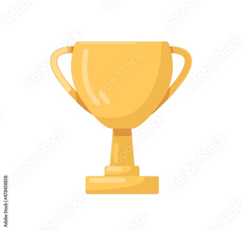 Gold winner cup. Golden trophy for 1st place in sports competition. Gilded goblet for contest winning. Award with pedestal. Shiny prize. Flat vector illustration of reward isolated on white background