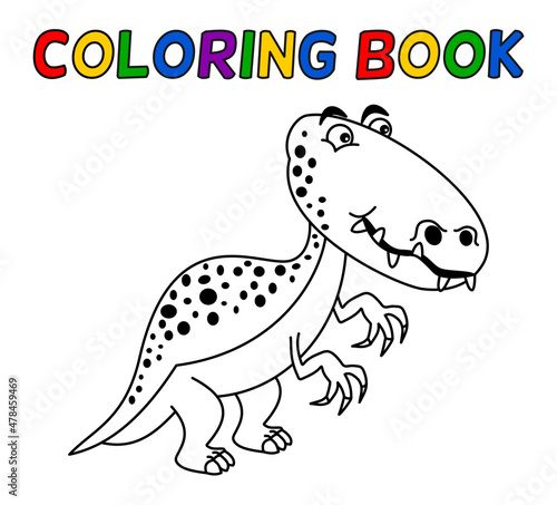 Young carnivorous dinosaur with sharp teeth in black and white for colouring