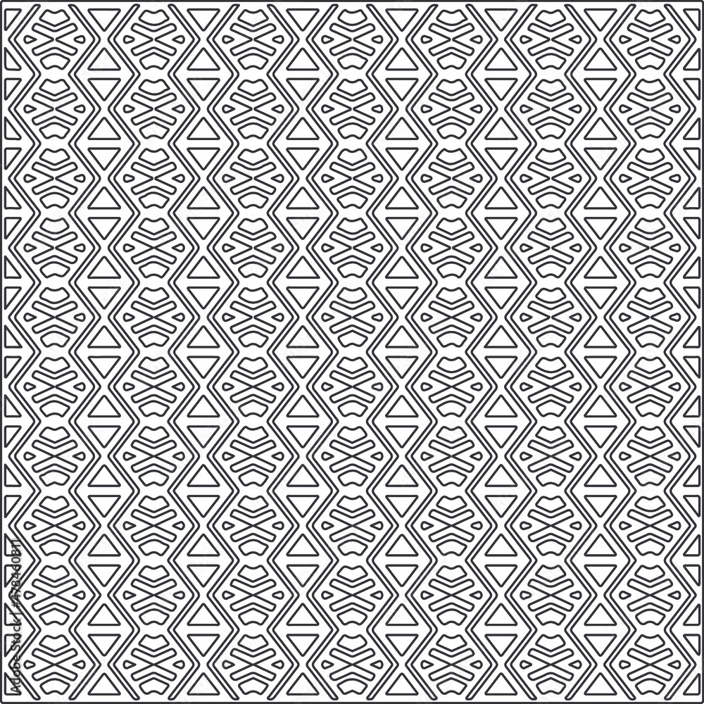 Vector ethnic pattern with symmetrical elements . Repeating geometric tiles from striped elements.Monochrome texture.Black and white pattern for wallpapers and backgrounds. Vector ethnic pattern with symmetrical elements . Repeating geometric tiles from striped elements.Monochrome texture.Black and white pattern for wallpapers and backgrounds.