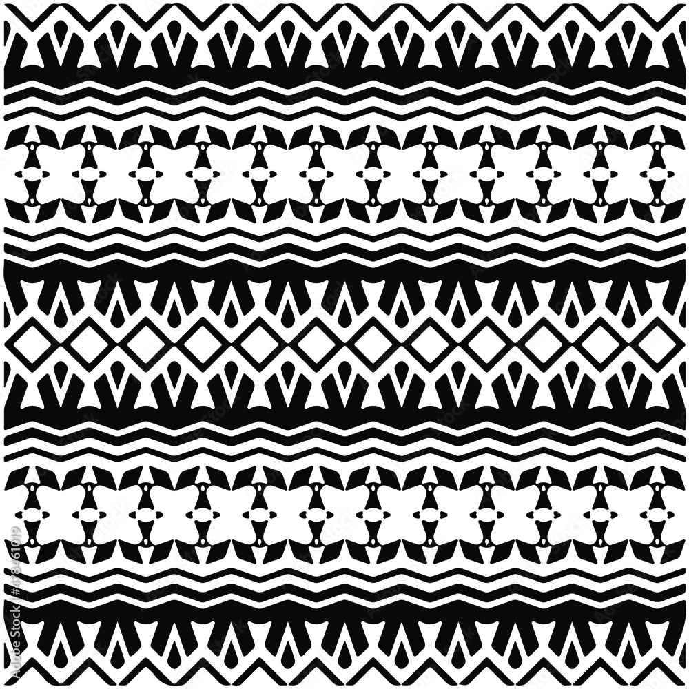 Seamless ethnic pattern color black and white.Can be used in fabric design for clothes, accessories; decorative paper, wrapping, background, wallpaper, Vector illustration. Seamless ethnic pattern color black and white.Can be used in fabric design for clothes, accessories; decorative paper, wrapping, background, wallpaper, Vector illustration.