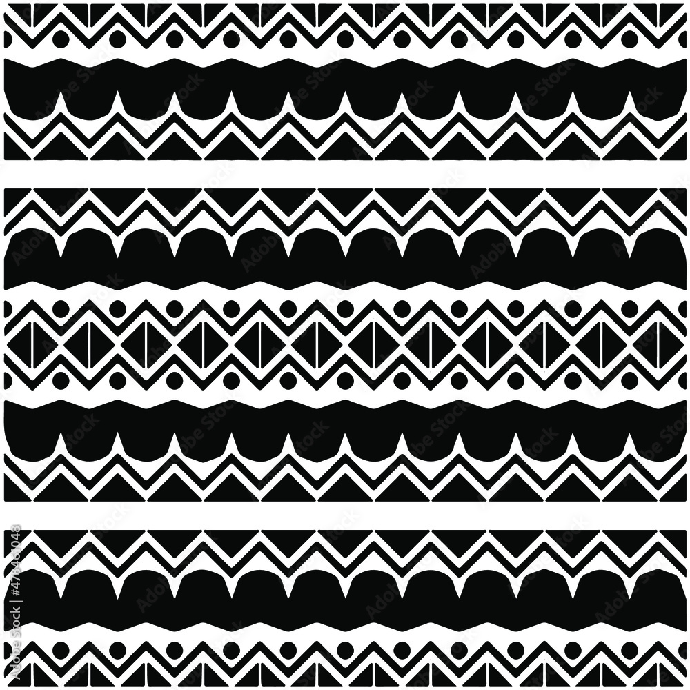 Seamless ethnic pattern color black and white.Can be used in fabric design for clothes, accessories; decorative paper, wrapping, background, wallpaper, Vector illustration. Seamless ethnic pattern color black and white.Can be used in fabric design for clothes, accessories; decorative paper, wrapping, background, wallpaper, Vector illustration.