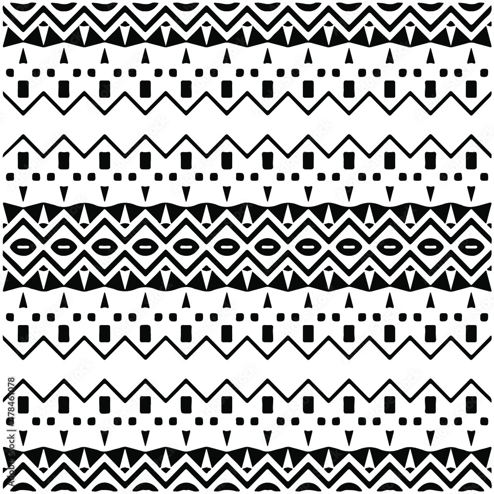 Seamless ethnic pattern color black and white.Can be used in fabric design for clothes, accessories; decorative paper, wrapping, background, wallpaper, Vector illustration. Seamless ethnic pattern color black and white.Can be used in fabric design for clothes, accessories; decorative paper, wrapping, background, wallpaper, Vector illustration.