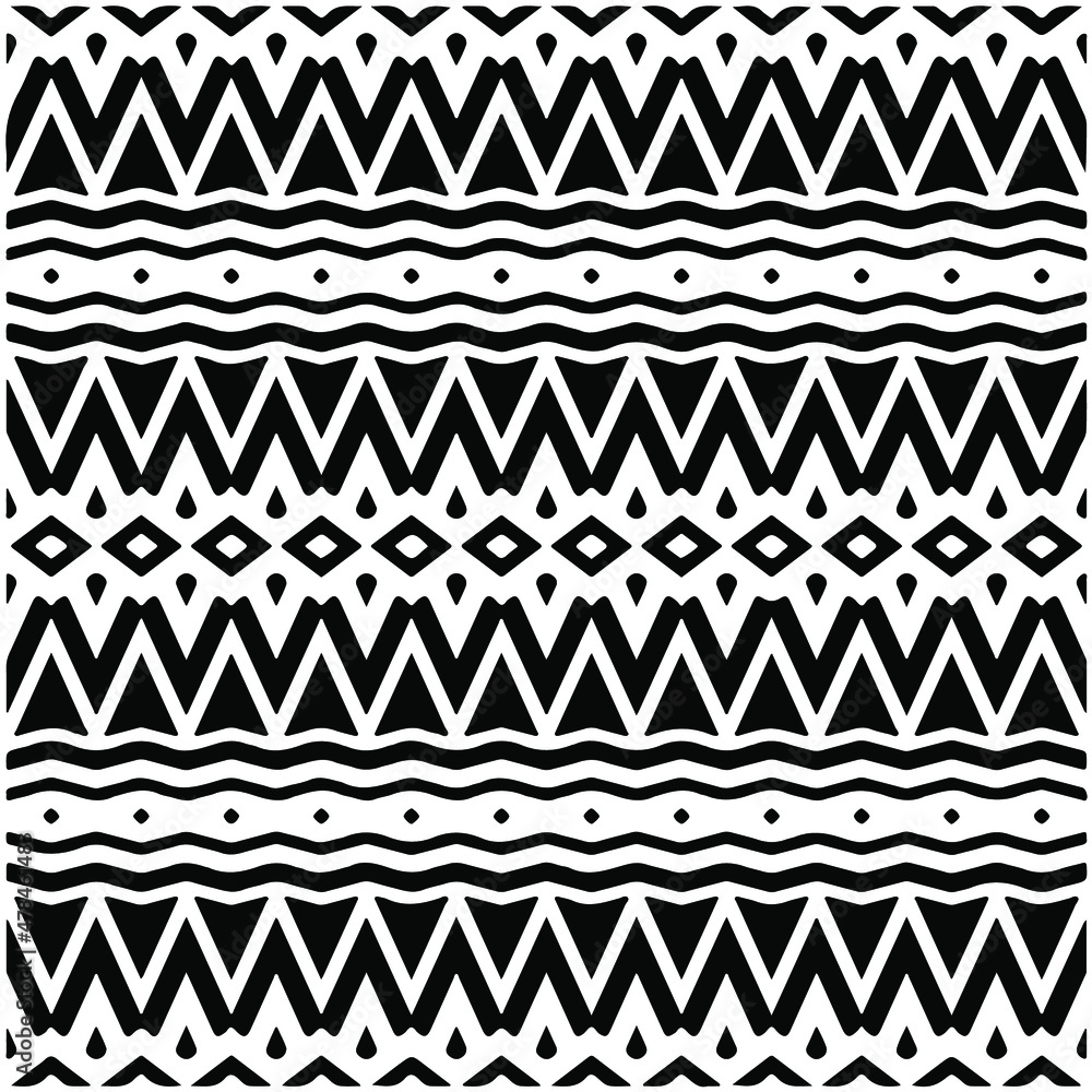 Seamless ethnic pattern color black and white.Can be used in fabric design for clothes, accessories; decorative paper, wrapping, background, wallpaper, Vector illustration. Seamless ethnic pattern color black and white.Can be used in fabric design for clothes, accessories; decorative paper, wrapping, background, wallpaper, Vector illustration.