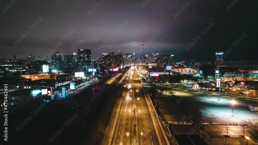Aerial Hyper Lapse Time Lapse of Downtown Toronto Highway at Night Aerial Hyper Lapse Time Lapse of Downtown Toronto Highway at Night