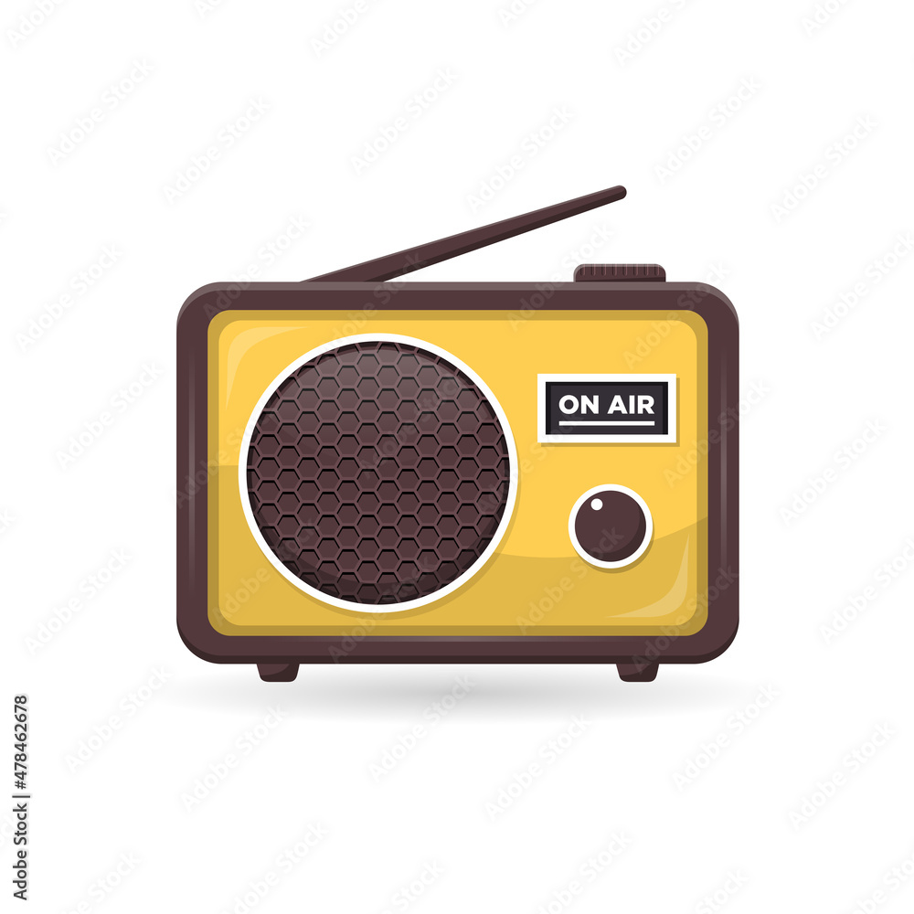 vector illustration of retro style brown and yellow radio on white background vector illustration of retro style brown and yellow radio on white background