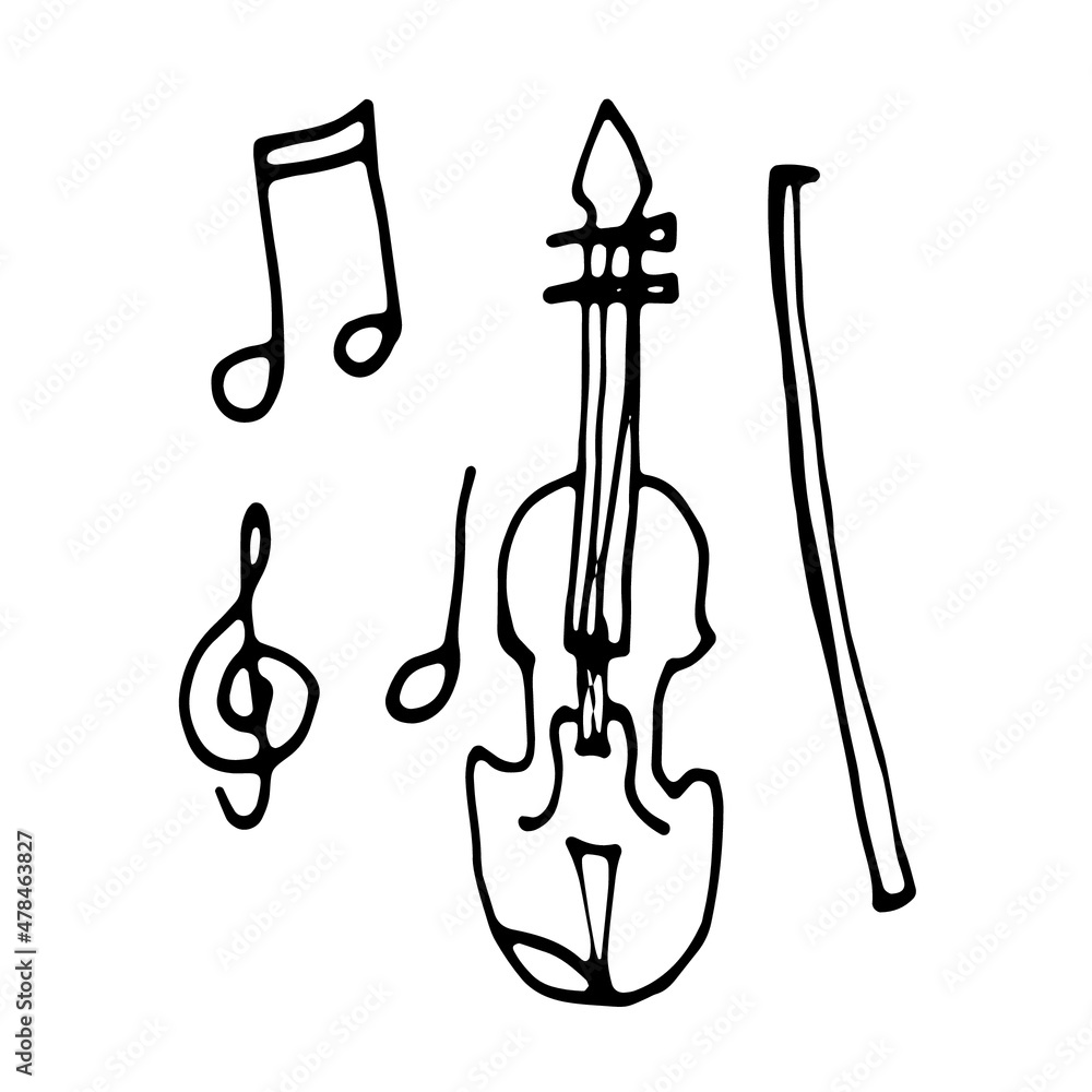 Violin and musical notes. Treble clef. Vector illustration Stock Vector