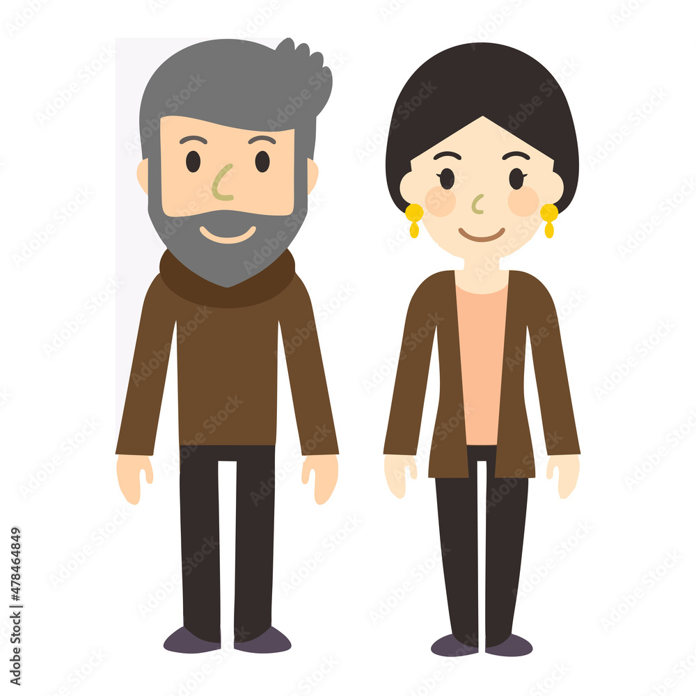 Mature man and woman in identical clothes on a light background
