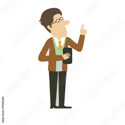 Teacher in a brown suit with glasses and a folder in his hands