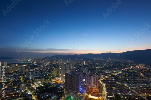 Aerial view of night cityscape