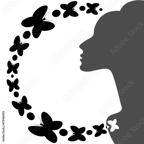elegant female profile and butterflies. Design element. charm