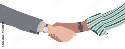 Close up handshake between two business or finance people. Greeting between businessperson. Concept of cooperation trust deal meeting success and growth. Partner shaking hands.Isolated