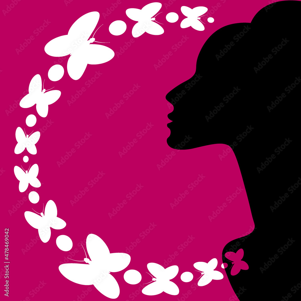 elegant female profile and butterflies. Design element. charm elegant female profile and butterflies. Design element. charm