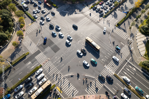 Fototapeta aerial view of crossroad in downtown