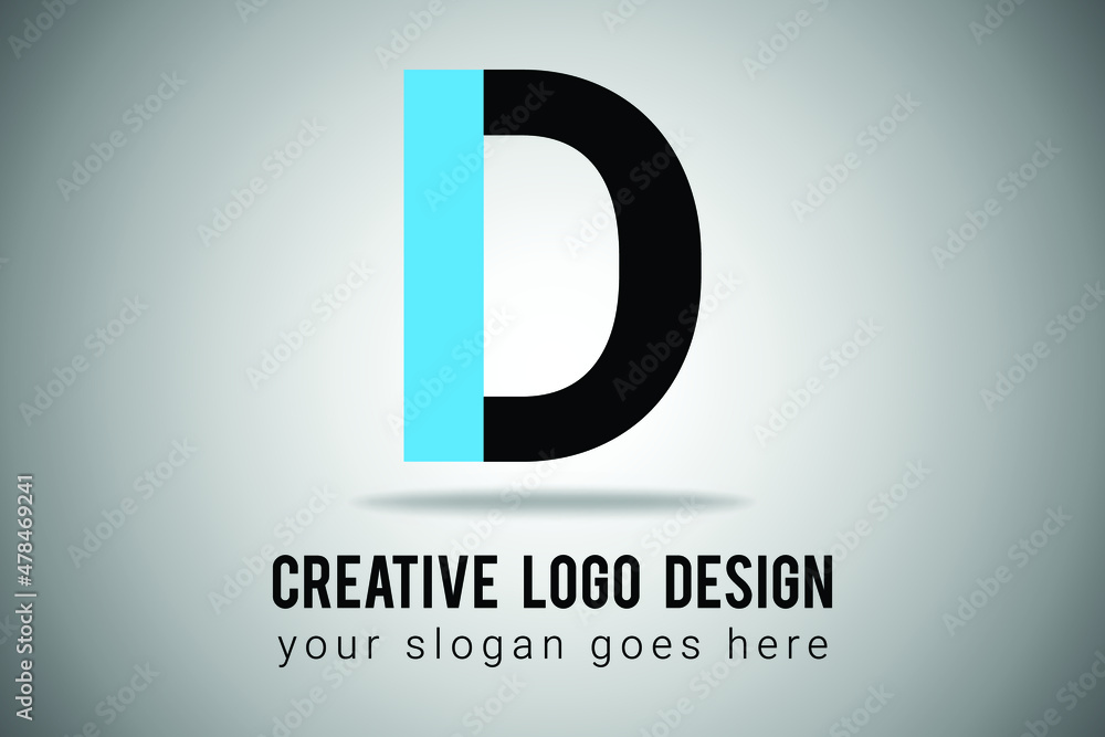 Letter D Logo in blue and black Color minimal logo design. Creative D