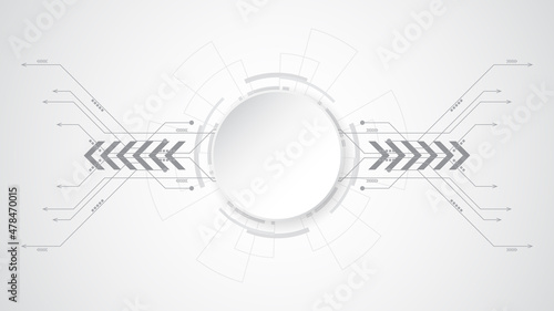 Grey white Abstract technology background with various technology elements Hi-tech communication concept innovation background Circle empty space for your text