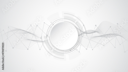 Grey white Abstract technology background with various technology elements Hi-tech communication concept innovation background Circle empty space for your text