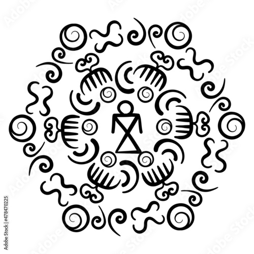 Adinkra Symbols . Mandala with ancient tribal ethnic symbols. Ritual screen printing of African.